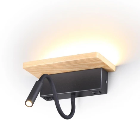 Настенный светильник с полкой на гибкой ножке для чтения с usb Odeon Light Woody 3868/8WL (LED, 220V, выключатель)