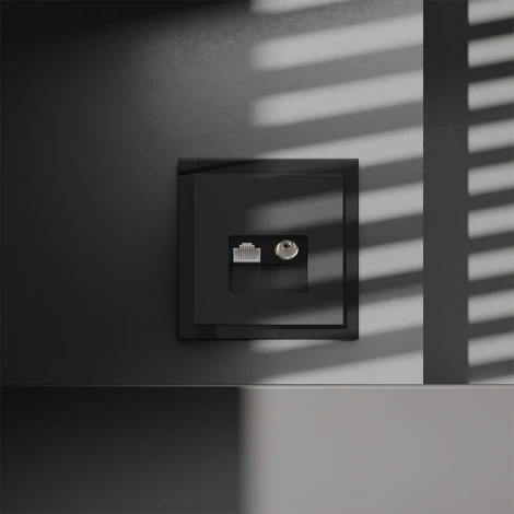 Розетка телевизионная встраиваемая TV+RJ45 Voltum S70 VLS060708 (черный матовый)