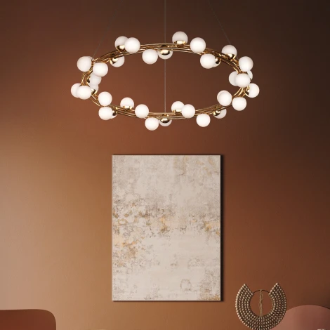 Подвесной светильник Maytoni Tessara MOD081PL-L50G3K (LED, 220V, на тросе, шарики, кольцо)