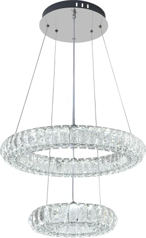 Подвесной светодиодный светильник ярусный Escada Royal 619/S LED 80Вт, 3000К-6000К, Ra>80, ПДУ, изменение цветовой температуры, металл/хрусталь, хром/прозрачный (регулировка яркости, 220V, на тросе, кольцо)