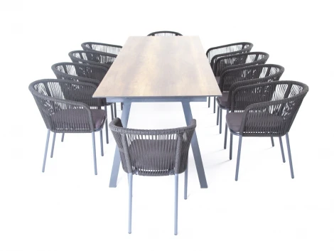 Обеденная группа на 10 персон, стол HPL дуб, круглый роуп 4SIS Куба KCM10T1-11-SET