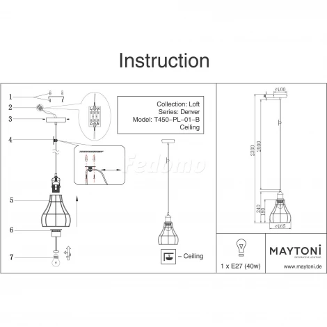 Подвесной светильник Maytoni Denver T450-PL-01-B