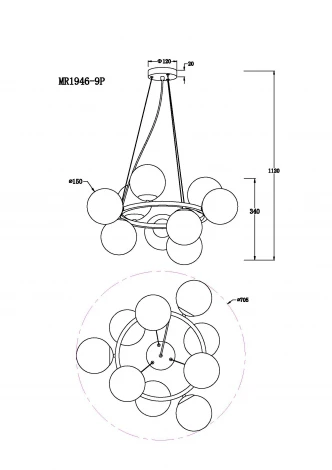 Подвесная люстра MyFar Aerton MR1946-9P (220V, на тросе, шарики, молекулы)