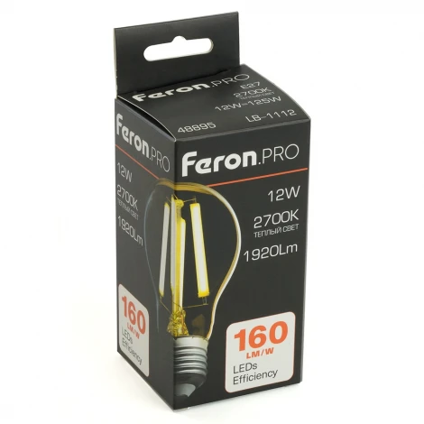 Лампа светодиодная филамент A60 шар 12W 175-265V E27 2700К Feron LB-1112 48895