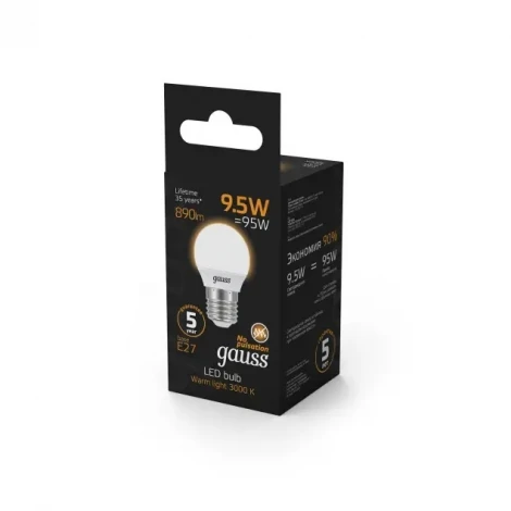 Лампочка светодиодная E27 9,5 Вт 890 lm 3000K теплое желтое свечение Gauss 105102110