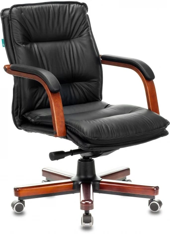 Кресло руководителя Бюрократ T-9927WALNUT-LOW черный кожа низк.спин. крестовина металл/дерево