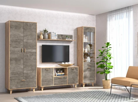 Шкаф Woodville Эго Шк-1 на ножках дуб крафт золотой / камень темный 455853