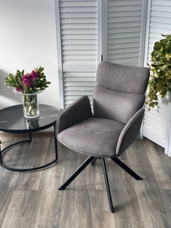 Стул M-City TRIS 360 град. поворот с возвратом, Davis Nowo 92 серый, букле /Point 90 серый/ Черный