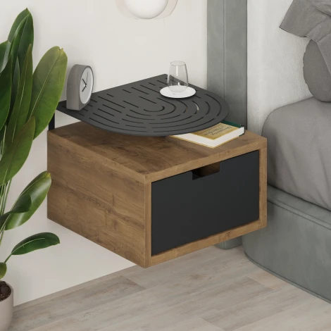 Тумба прикроватная OSLO NIGHTSTAND LEVE (ЛДСП,Металл/Черный,Светло-коричневый) арт.LEV01135