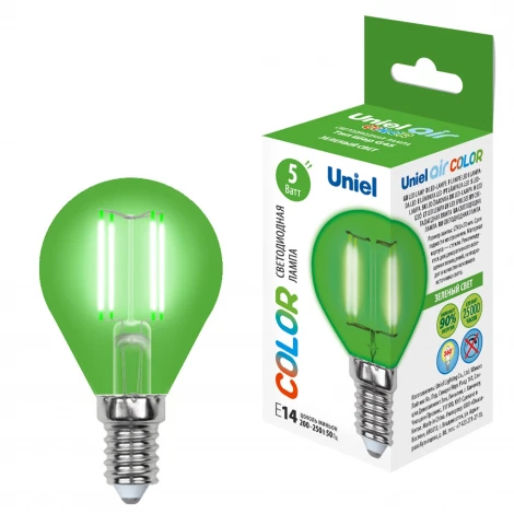 Лампочка светодиодная груша зеленая E14 5W Uniel LED-G45-5W/GREEN/E14 GLA02GR