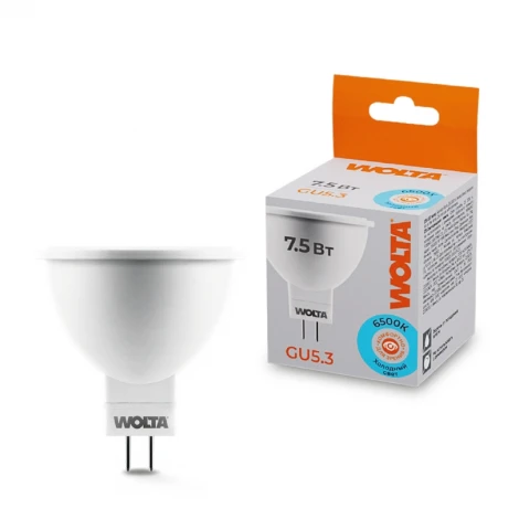 Светодиодная лампа 7.5Вт 6500K GU5.3 Wolta 25WMR16-220-7.5GU5.3
