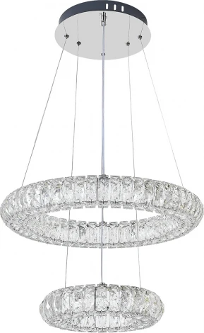 Подвесной светодиодный светильник ярусный Escada Royal 619/S LED 80Вт, 3000К-6000К, Ra>80, ПДУ, изменение цветовой температуры, металл/хрусталь, хром/прозрачный (регулировка яркости, 220V, на тросе, кольцо)