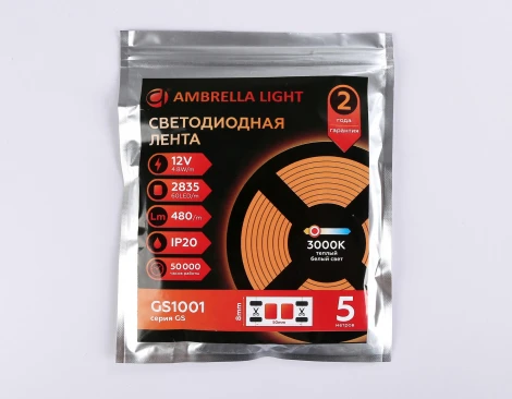 Светодиодная лента Ambrella Illumination GS1001 2835 60Led 4.8W/m 12V IP20 3000K 5m