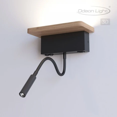 Настенный светильник с полкой на гибкой ножке для чтения с usb Odeon Light Woody 3868/8WL (LED, 220V, выключатель)