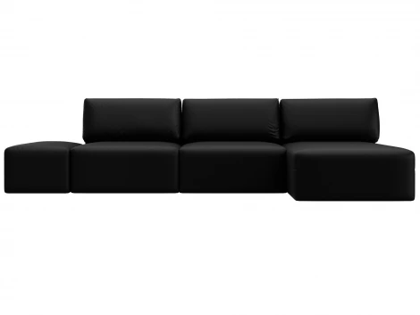 Диван угловой модульный с пуфом Лига-060 НПБ Лонг угол универсальный (ЛДСП,Брус,Фанера/Пластик/Экокожа/Черный) Лига Диванов 130070