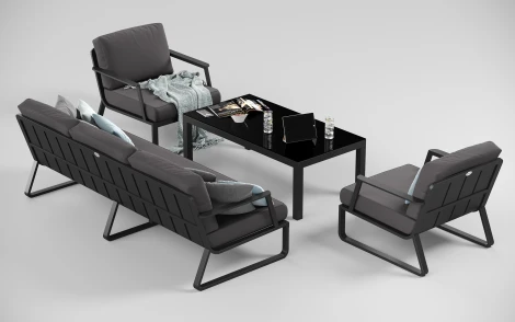 Лаунж зона Gardenini Voglie long (Алюминий,Закаленное стекло,Ткань/Темно-серый,Антрацит,Черный) LVGL.010500.S3