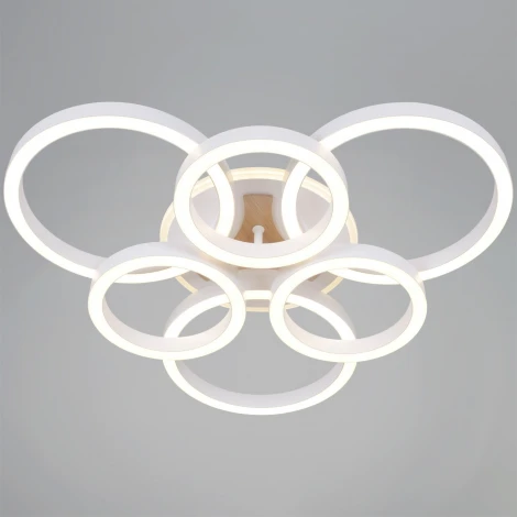 Потолочная люстра светодиодная на штанге с пультом с регулировкой цветовой температуры, яркости и ночным режимом Reluce 19008-0.3-3+3+1 WT+WOOD