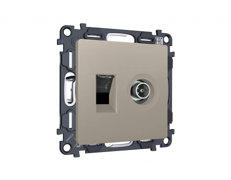 Комплект механизма ТВ-розетки оконечной и Ethernet RJ-45 розетки с автоматической защитной шторкой встраиваемый (серо-бежевый матовый) Ambrella Volt QUANT MA372510