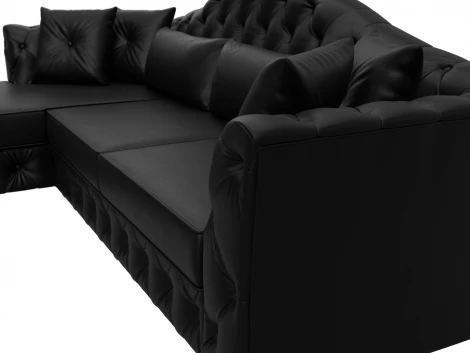 Диван угловой Артис левый угол (Брус,Рейка/Пластик/Экокожа/Черный) Лига Диванов 128032L