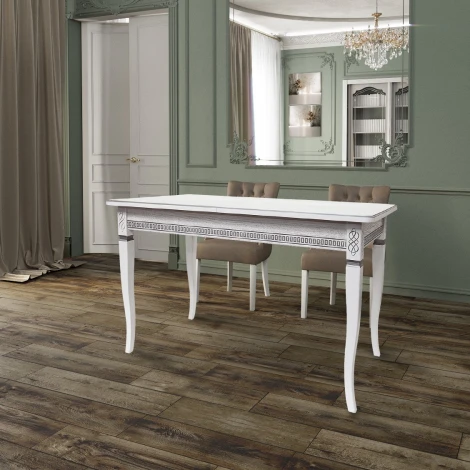 Стол обеденный Фидея 3 белый/серебро 120/160*70 Mebelik арт.005483