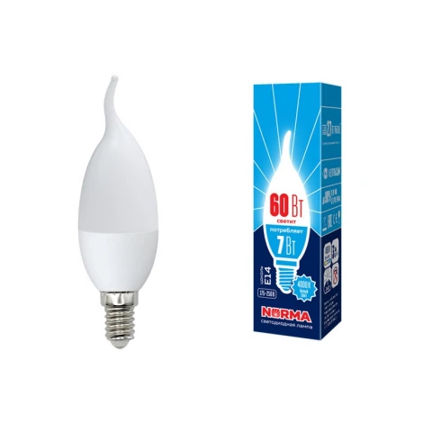 Лампочка светодиодная свеча на ветру белая E14 7W 4000K Volpe LED-CW37-7W/NW/E14/FR/NR