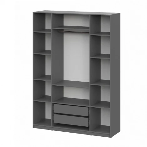 Шкаф распашной с наполнением Арника (11 полок + 2 ящика + штанга) ШК 5 (1600), Графит