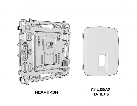 Комплект механизма Ethernet RJ-45 розетки экранированной с автоматической защитной шторкой встраиваемый (антрацит серый) Ambrella Volt QUANT MO662005