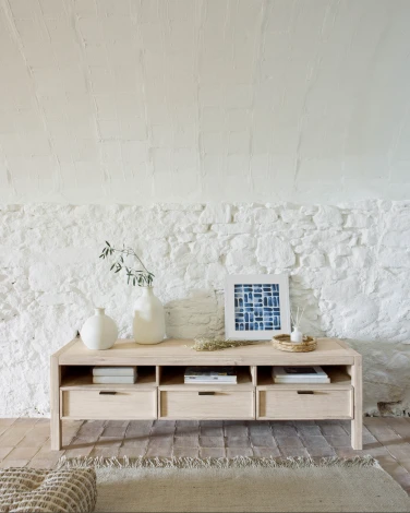 Тумба под телевизор La Forma (ex Julia Grup) Alen (Белый/ Акация,Дерево,МДФ,Шпон)