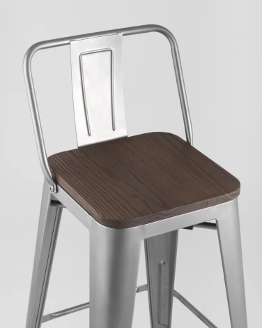 Стул полубарный Stool Group TOLIX WOOD со спинкой серебристый матовый УТ000000842