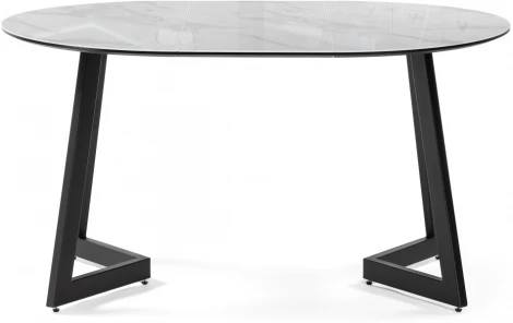 Стеклянный стол Woodville Алингсос 100(140)х100х76 белый мрамор / черный 532387