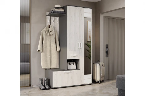 Прихожая БТС Лира ПР-04, Графит, Дуб крафт белый