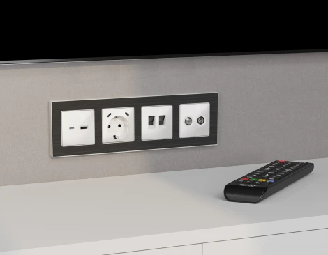Комплект механизма электрической розетки с заземлением с 2хUSB Type-C встраиваемый (белый глянец) Ambrella Volt QUANT MA110510