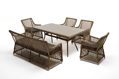 Обеденная группа плетеная на 6 персон, цвет соломенный 4SIS Катания KATS2C4T-6-SET