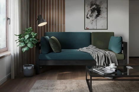 Диван Arsko прямой Домино Б венге велюр голубой/зеленый