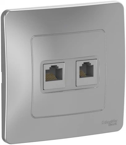 Розетка встраиваемая телефонная RJ-11 + Ethernet RJ-45 (алюминий) Systeme Electric Blanca BLNIS045113