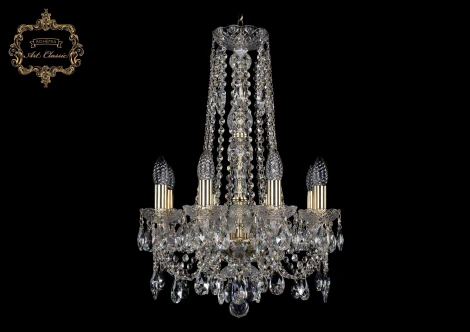 Подвесная люстра Art Classic 11.21 11.21.8.141.h-62.Gd.Sp (220V, хрусталь, на цепи, подсвечник, свеча)