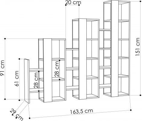Стеллаж Прямые LIFT SEPARATOR BOOKCASE (ЛДСП/Белый) LEVE