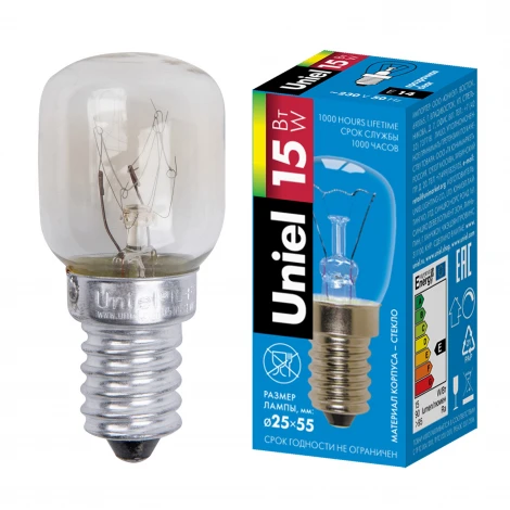Лампочка накаливания цилиндр прозрачная E14 15W Uniel IL-F25-CL-15/E14