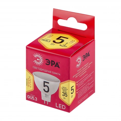 Лампочка светодиодная GU5.3 5W ЭРА LED MR16-5W-827-GU5.3 R