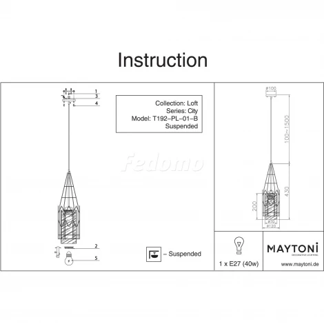 Подвесной светильник Maytoni City T192-PL-01-B