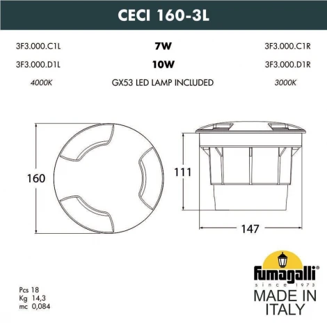 Встраиваемый светильник уличный Fumagalli CECI 3F3.000.000.AXD1L (220V, IP67)