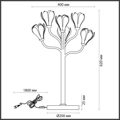 Настольная лампа Odeon Light Gardi 5090/6T черный матовый/белый/фарфор G4 LED 6*5W (220V, выключатель, цветы)