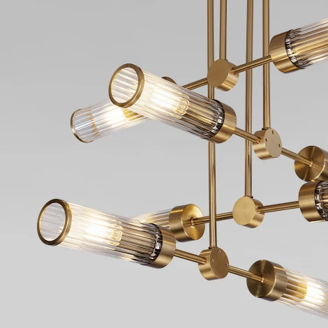 Потолочная люстра Wi-Fi ярусная на штанге Eurosvet Oriens 60166/8 латунь (220V, управление смартфоном, голосовое управление, умный дом - Minimir Home, Алиса, Маруся, Салют)