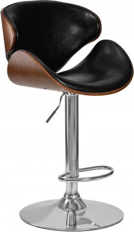 Стул барный DOBRIN KARTER (коричневое дерево, чёрный) 4905-LMZ KARTER, цвет сиденья черный, каркаса коричневое основания хром
