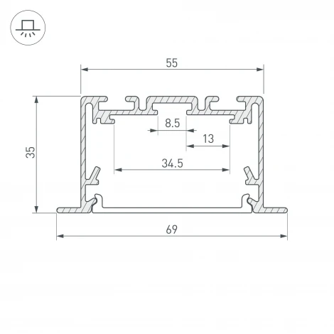 Профиль S2-LINIA69-F-2500 SEAMLESS ANOD (Алюминий) 029470 Arlight