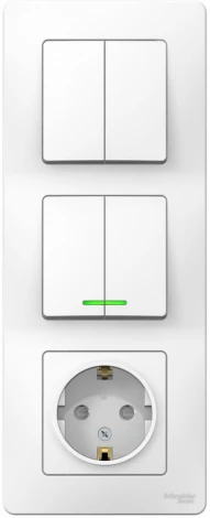 Розетка встраиваемая с заземлением с двумя двухклавишными выключателями с подсветкой (белый) Systeme Electric Blanca BLNBS102211