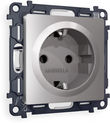 Комплект механизма Ambrella Volt электрической розетки ALFA MA506010 Сталь матовый с заземлением на винтовых зажимах 2P+E 16A-250V QUANT