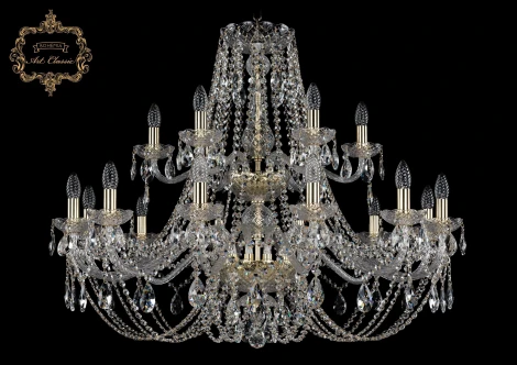 Подвесная большая люстра Art Classic 11.21 11.21.12+6.360.2d.Gd.Sp (220V, хрусталь, на цепи, подсвечник, свеча)