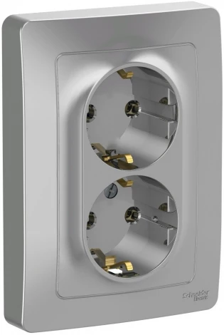 Розетка встраиваемая двойная с заземлением (алюминий) Systeme Electric Blanca BLNRS001023