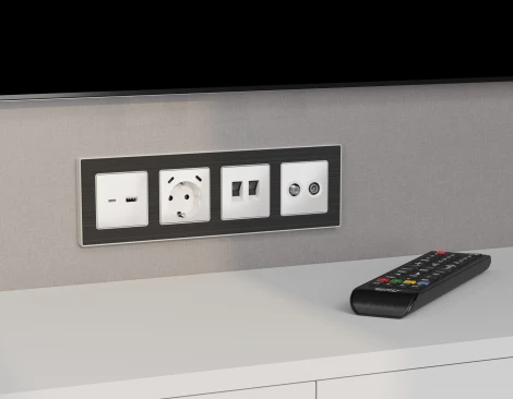 Лицевая панель для электрической розетки с заземлением и шторками 2хUSB Type-C (белый матовый) Ambrella Volt QUANT AP1305
